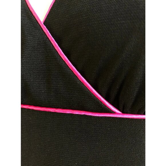 Vintage 1990s Halter Maxi Dress Long Fine Soft Knit Black Pink Fancy Patio Small - Picture 3 of 6